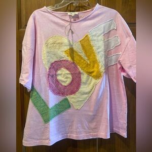 NWT! Sage & Fig Pink LOVE patchwork Graphic T-Shirt